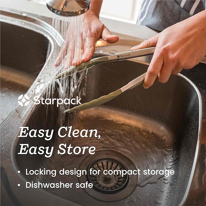 Starpack 'Get a Grip' Silicone Kitchen Tongs for Cooking 9 Inch - BBQ Silicone Tongs for Grill Heat Resistant to 600°F - Stainless Steel Utensils with Non Stick Rubber Tips for Serving Food
