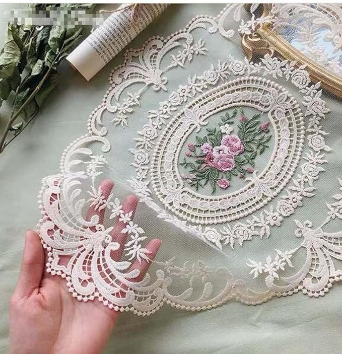 8Pack Retro Lace Placemats, French Crochet Doilies, Handmade Embroidered Table Mats, 12x16-in Beige Place Mats Cup Mat