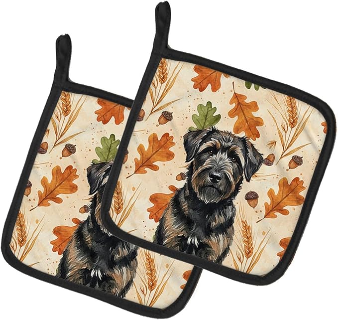 Caroline's Treasures Brindle Bouvier des Flandres Heirloom Fall Pair of Pot Holders Pair 7.5x7.5 Quilted Insulated Hot Pads Decorative Kitchen Gift Made in USA