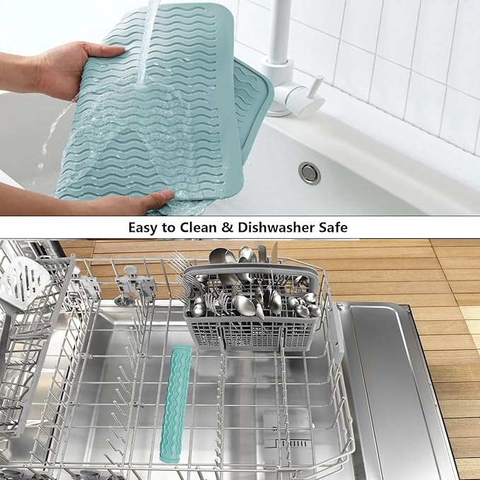 ZLR Silicone Dish Drying Mat 12" x 12" Square - Small Heat Resistant Trivet & Countertop Protector for Air Fryer, Coffee Maker - Waterproof Kitchen Drain Pad for Cups, Fruit (Mint Green)