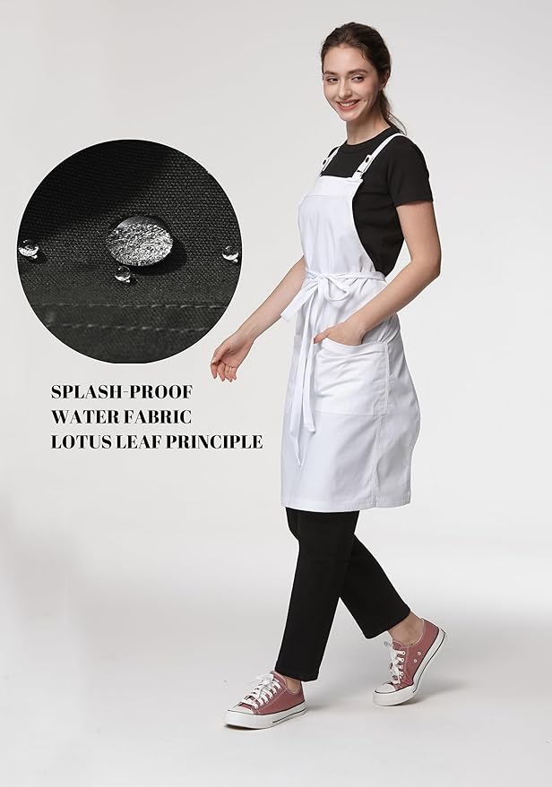 Unisex Kitchen Apron, Cross Strap Apron with 2 Pockets, Durable Waterproof Professional Apron