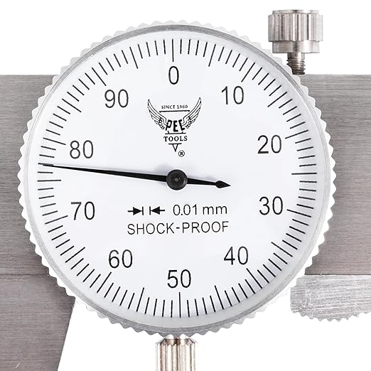 PEC Dial Caliper 0-200mm, Stainless Steel Precision Measuring Tool with Shock-Proof Dial, High Accuracy ±0.04mm
