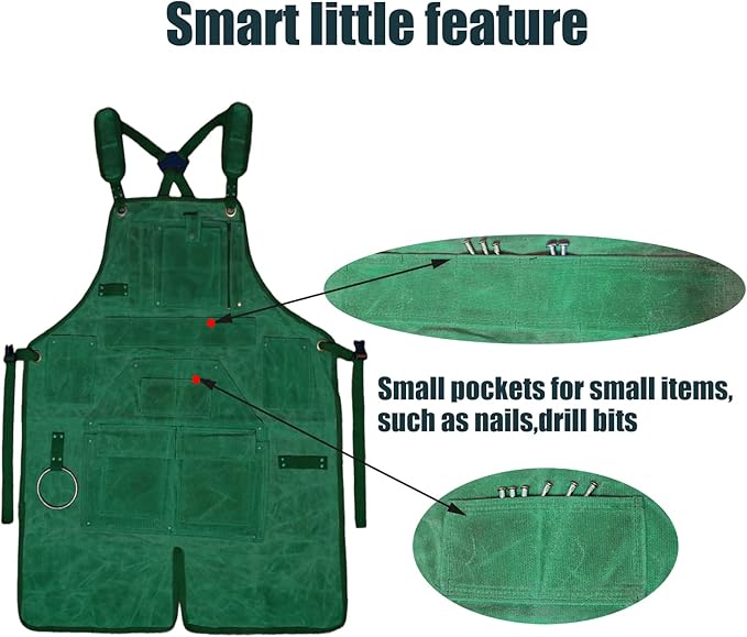 20-Pocket Heavy-Duty Waxed Canvas Work Apron – Fully Adjustable, Vintage Style Tool Organizer