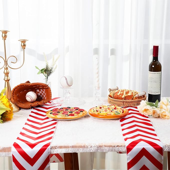Mindsoft Baseball Table Runner Baseball Decorations Tablecloth Red White Chevron Rectangular Table Cover Runner for Sports Party Birthday Decor Dining Room Kitchen Holiday
