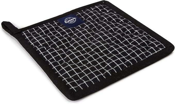 Encasa XO 8 inches Oven Microwave Potholders (2 pc Set) for Kitchen Cooking & Baking - Heat Resistant, Thick & Safe, Protection of Hands from Hot Utensils - Butcher Checks Black