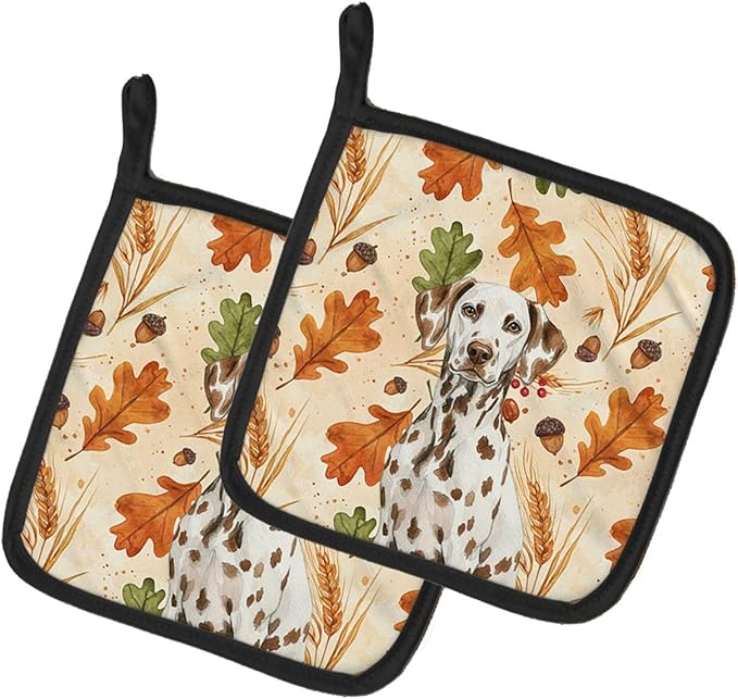 Caroline's Treasures Liver Dalmatian Heirloom Fall Pair of Pot Holders Pair 7.5x7.5 Quilted Insulated Hot Pads Decorative Kitchen Gift Made in USA