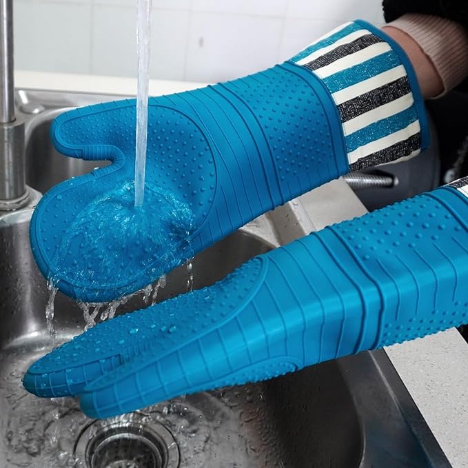 RED LMLDETA Heat Resistant 550 Degree Oven mitt, Silicone Oven Hot Mitts - 1 Pair, Extra Long Professional Baking Oven Gloves - Food Safe,Pot Holders Cooking,Grilling,Kitchen (Navy)