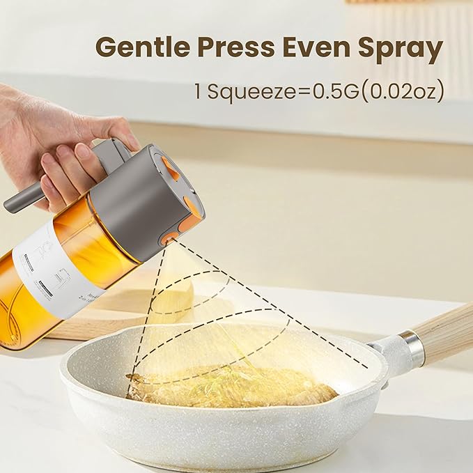 LUKUMIQI 2 in 1 Oil Sprayer for Cooking, 17oz Light-Blocking Glass Spray Bottle with Stickers, Oil Dispenser for Salad, Air Fryer & BBQ