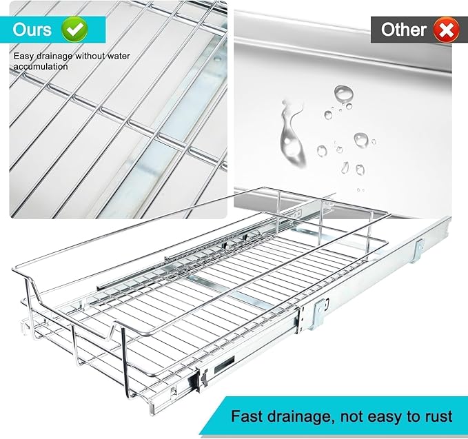 Pull Out Cabinet Organizer 15" W X 22" D, Slide Out Drawers For Kitchen Organizers and Storage, Pull Out Drawers For Cabinets Capacity Heavy Duty Caddy, Cabinet Shelves Chrome-Plated, Bathroom Pantry