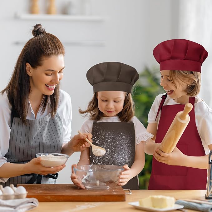 Kids Apron and Chef Hat Set Children Apron Adjustable with 2 Pockets Children Chef Painting for Cooking Baking