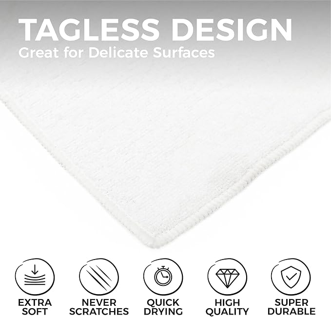 The Rag Company - All-Purpose Microfiber Terry Cleaning Towels - Commercial Grade, Highly Absorbent, Lint-Free, Streak-Free, Kitchens, Bathrooms, Offices, 300gsm, 16in x 16in, White (12-Pack)