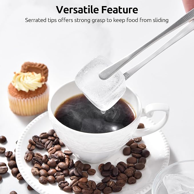 U-Taste 10in Kitchen Cooking Tweezer: 18/8 Stainless Steel Food-Grade Metal Food Tong, Seamless-Welding, Sturdy, Flexible and Non-Slip for Pasta Salad Serving, Grilling, Frying, Baking (Round Tip)