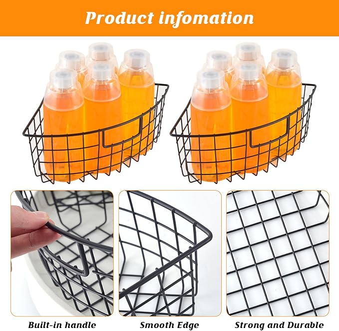2 Pack Lazy Susan Basket Lazy Susan Organizer Bins for 18"/20" Diameter Turntable 1/4 Wedge Corner Cabinet Organizer Metal Lazy Susan Kitchen Organization with Handle for Cabinet Fridge 9x6.2x4 Inch