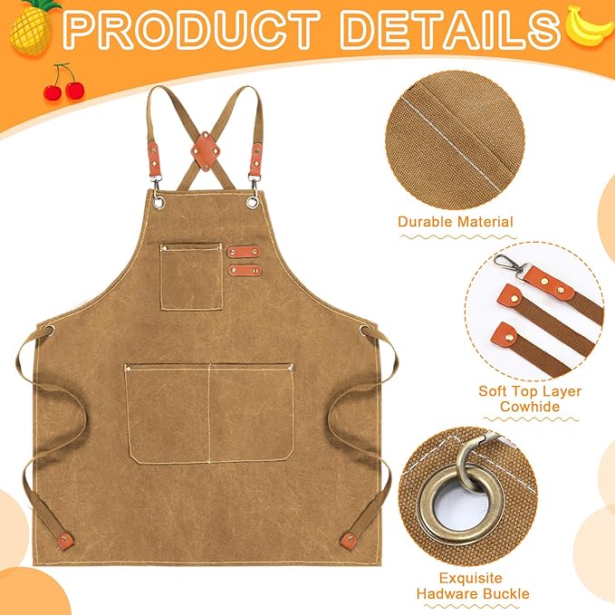Toulite 4 Pack Canvas Chef Apron for Men with Adjustable Strap Cross Back Cotton Barber Apron with Pocket, 26 x 30''