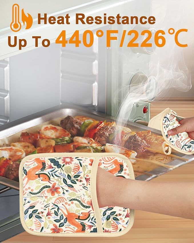 Swooflia 100% Cotton Pot Holders 2 Pack Set for Kitchen with Pockets - Cute 440°F Heat Resistant Oven Hot Pads Heavy Duty for Countertop Home Cooking Baking Microwave BBQ Horse