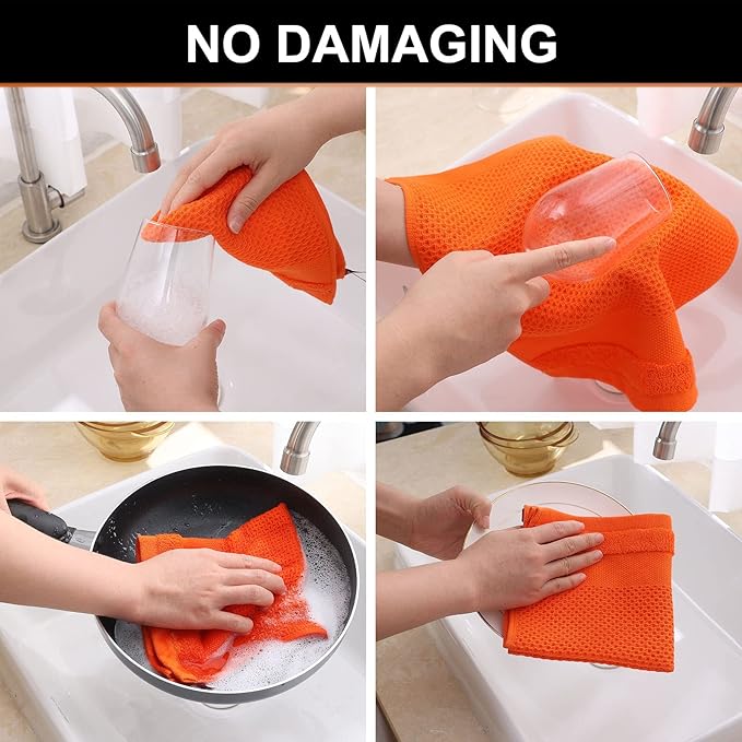 Homaxy 100% Cotton Dish Cloths, 8 Pack - 12 x 12 Inches, Waffle Weave Super Soft and Absorbent Dish Towels Quick Drying Dishcloths, Orange
