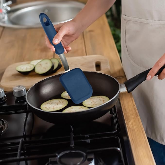 Gejoy 4 Pcs Silicone Cookie Spatula Turner Mini Brownie Spatula Flexible Silicone Spatulas Nonstick Cookware Heat Resistant No Scratch Flipper Baking Utensils for Egg Pancake(Blue, Gray)