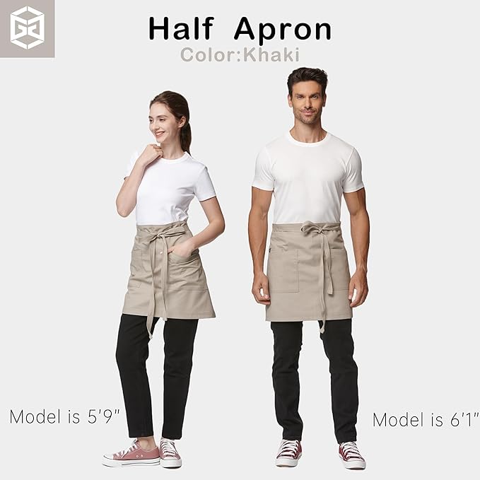 Unisex Waist Apron Half Bistro Apron Server Aprons with Pockets Waterproof 4251BY