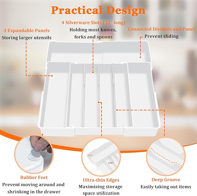 Spaclear Expandable Large Silverware Organizer - BPA-Free Utensil Organizer for Kitchen Drawer, Adjustable Silverware Drawer Organizer Flatware Cutlery Tray for Spoons Forks Knives,10.2"-17.2" Wide