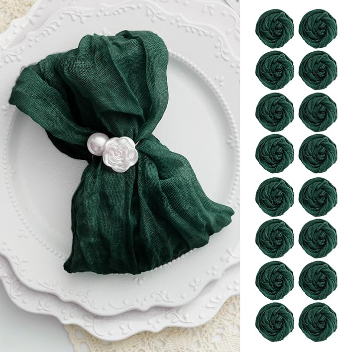 100 Pack Emerald Green Cheesecloth Napkins Washable 21x21 Inches Emerald Green Cloth Napkins for Wedding Set of 100 Dinner Table Napkins Bridal Baby Shower Rustic Boho Cotton Gauze Party Table Decor