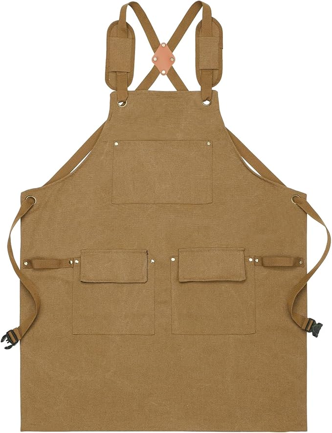 Nanxson Woodworking Apron for Men,Canvas Work Tool Apron Cross Back with Multi-Pockets Waterproof for Carpenter Woodworker