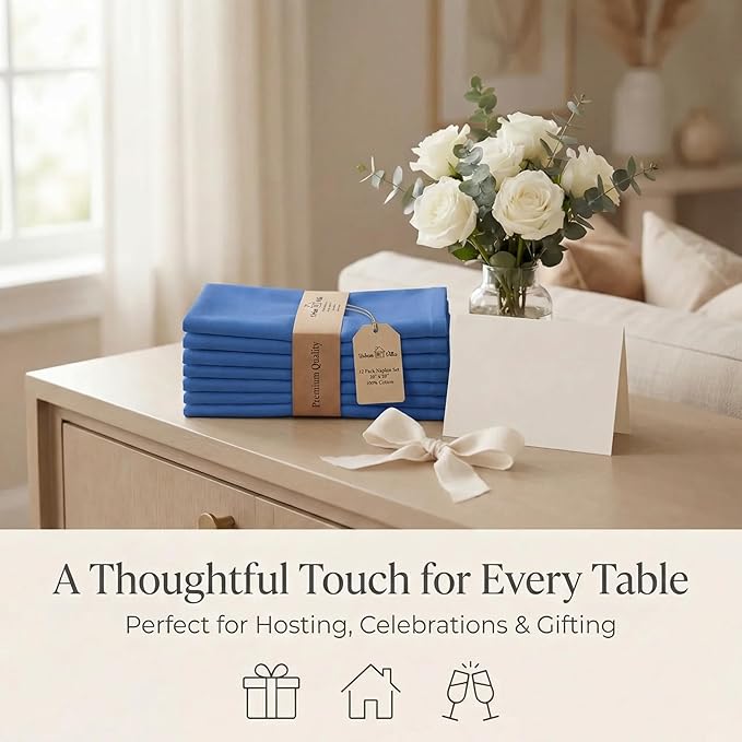 Urban Villa Cloth Napkins Set of 12 20x20 Inches 100% Cotton Napkins Cloth Washable Soft Durable Reusable Absorbent Table Dinner Napkins Cloth for Hotel Lunch Restaurant Weddings Parties-Royal Blue