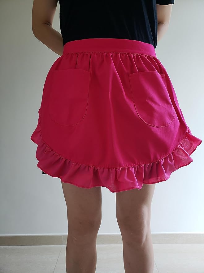 Women’s Waist Aprons with White Pockets Half Server Home Waitress Vintage Servant Apron for Kitchen Cooking