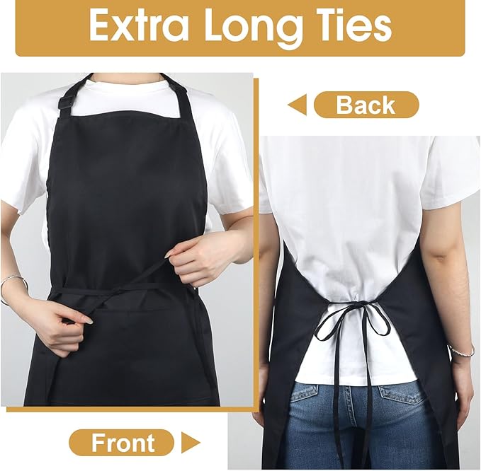 3 Pack Black Aprons for Women with Pockets, Adjustable Water Resistant Cooking Apron Unisex Bib for Chef Men and Women