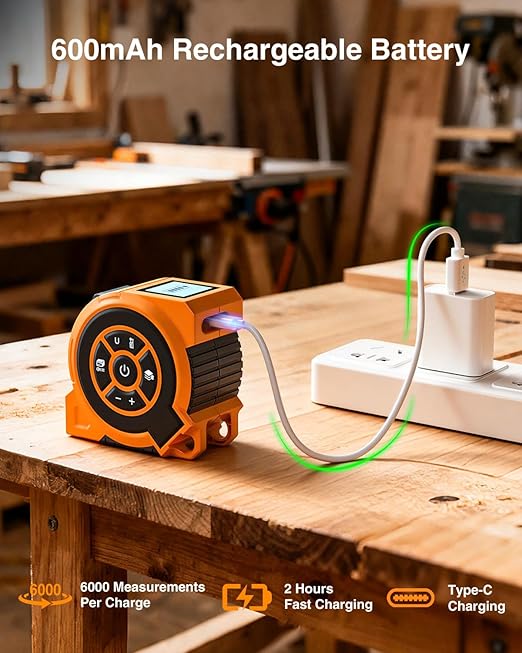 328Ft 3-in-1 Digital Laser Tape Measure Rechargeable Measuring Tool &16Ft Auto-Lock Tape Measure Movable Magnetic Hook with Area/Volume/Pythagorean, Ft/in/M/Ft+in for Construction;Woodworking;Home DIY