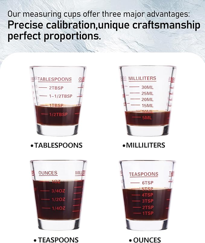 SAIAOKJ Shot Glasses Measuring Cup Set 2PACK Espresso Shot Glasses Liquid Heavy Glass 26-Incremental Measurement 1 OZ, 2 TBS, 6 TSP, 30 ML Kitchen Tools (Red)