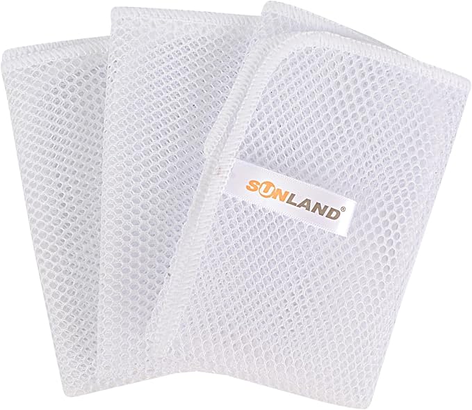 SUNLAND Netted Dish Cloths for Washing Dishes No Odor Dishes Scrubber for Kitchen-Fast Drying and Easy to Clean Mesh Dish Cloth 3 Pack 12Inch x12Inch White