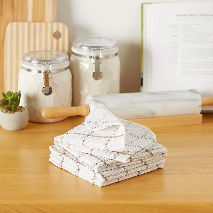 DII Scrubber Dishcloths Collection Windowpane Dishrag Set, 12x12, White/Stone Stripe, 6 Piece (Pack of 12)