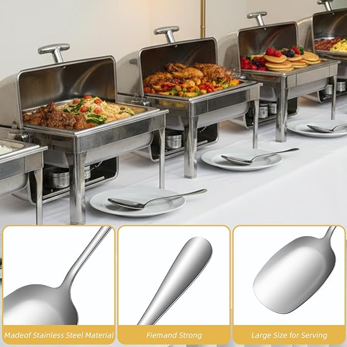 12 Pcs Stainless Steel Buffet Serving Spoon, 8.6 Inch Large Serving Spoon Set, Bulk Silver Food-Grade Polished Buffet Utensils Banquet for Parties/Kitchen/Catering/Banquet Dishwasher Safe