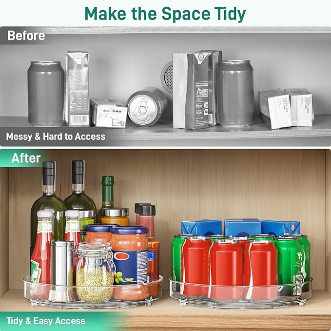 Optish 2 Pack Lazy Susan Organizer, 9.5 Inch Lazy Susan Turntable for Cabinet, Refrigerator Organizer for Pantry Organizers and Storage, Non-Skid Fridge Organizer