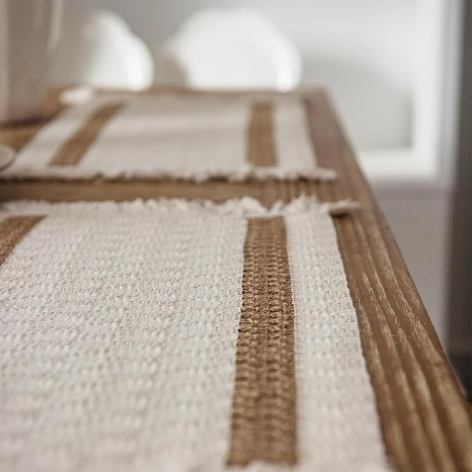 Niviy Boho Placemats Set of 12, 12x18 Inch Natural Cotton Burlap and Kitchen Woven Placemats with Tassels for Dining Table Centerpiece Thanksgiving Home Decorations
