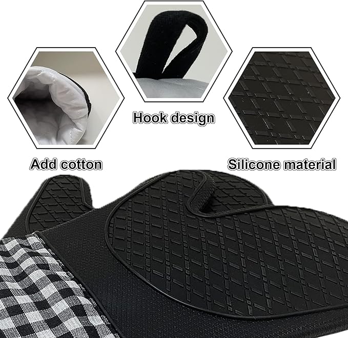 4pcs Set Oven Gloves and Pot Holder Set, Heat-Resistant 500 Degree, with Oven Gloves and Insulation Clips, Non-Slip Food-Grade Long, for Kitchen Baking