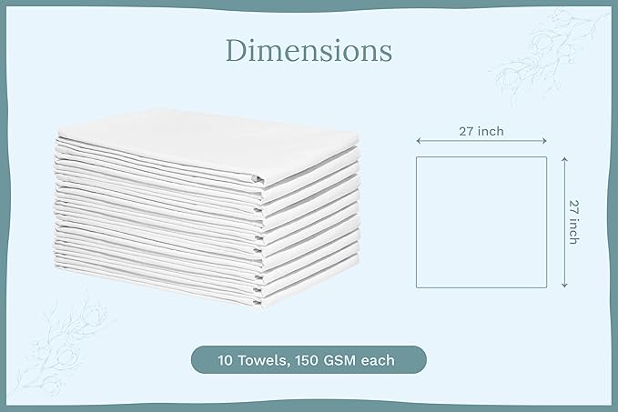 Organic Cotton White Dish Towels - 10 Pack Quick Drying White Kitchen Towels - Lint-Free Organic Cotton Dish Cloths - Extra Large Highly Absorbent Blank Tea Towels - 27"x27"