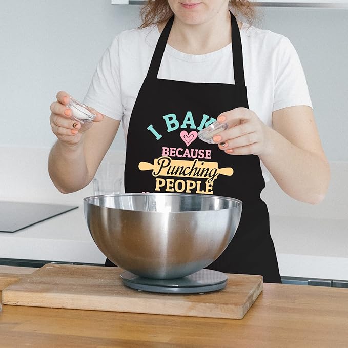 Baking Aprons for Women with Pockets, I Bake Because People Is Frowned Apron, Cute Baking Gifts for Bakers Friends