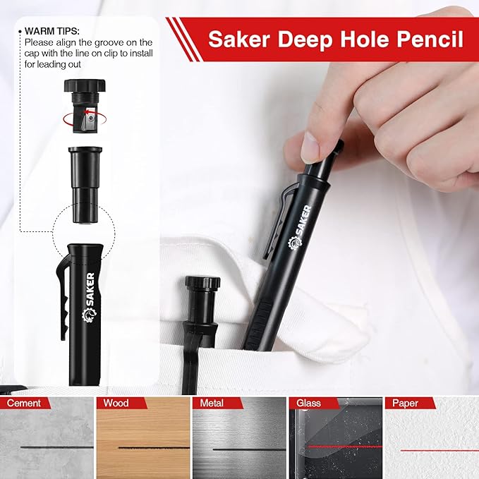 Saker Multi-Function Foldable Level and Deep Hole Pencil Set,Gifts for Men,Perfect Set of Multi-Angle Measurement Woodworking Tools and DIY Woodworking Scribe Gauge Scriber Line Maker Measuring Tool
