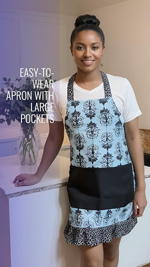Lovely Flower Pattern Retro Aprons With Large Pockets for Women Girls Cooking Kitchen Bakery Mother's Gift