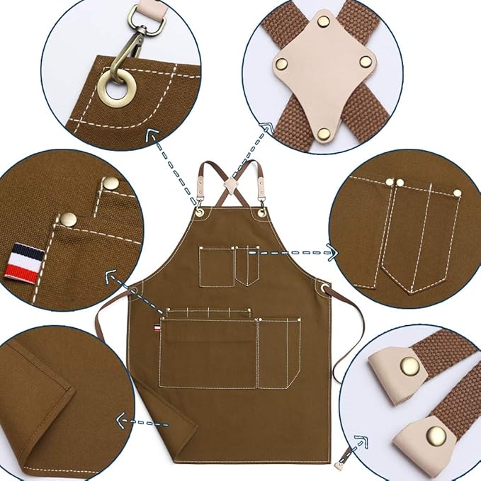 Jeanerlor Work Apron Durable Tool Aprons for Women and Men Cross-Back Straps