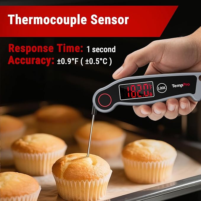 TempPro TP19 Waterproof Digital Meat Thermometer for Grilling with Ambidextrous Backlit & Thermocouple Instant Read Kitchen Cooking Food Thermometer for Candy Water Grill Smoker (Previously ThermoPro)