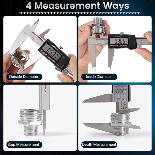 Housolution Digital Caliper 8 Inch, Caliper Measuring Tool with Large LCD Screen, 4 Measuring Ways, Inch/MM, Auto-Off LCD Stainless Steel Micrometer Vernier Caliper