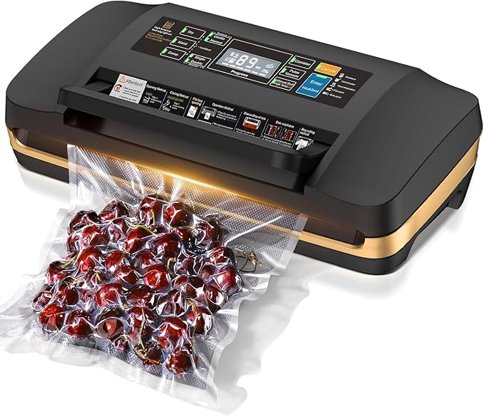 Vacuum Sealer Machine, Updated Powerful 95KPa Commercial Food Saver with Double Seal for 2X Strength, Built-in Cutter, Bags Storage & Easy-Lock Handle, Includes Free Bags (1 Roll + 10 Pre-cut) Black