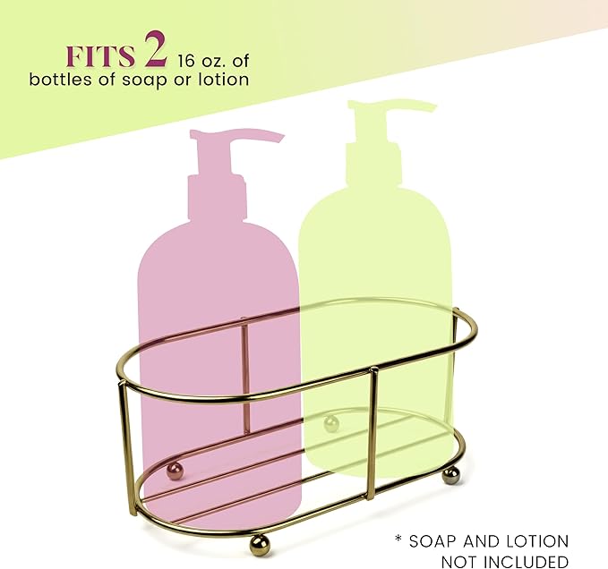 Jolitee Vintage Soap and Hand Lotion Caddy, Farmhouse Soap Caddy Decor for Soap, Dish Soap, Lotions and Liquids Soap Dispenser Set (Gold)
