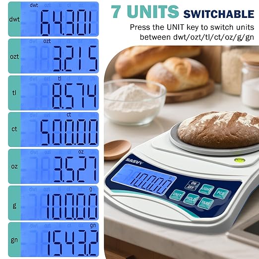 Digital Lab Scale 1000g x 0.01g oz/g/ct/DWT/tl/gn/ozt Precision Electronic Scientific Scale Analytical Balance for Laboratory Jewelry Kitchen, Includes 100g Weight and 2 x AAA Batteries