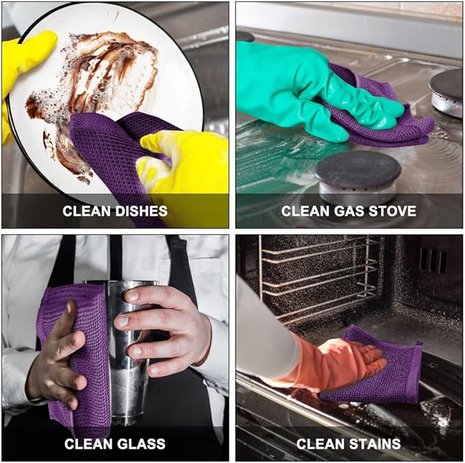 Nialnant 6 Pack Kitchen Dish Cloths,100% Cotton Dish Rags for Washing Dishes,Super Soft Absorbent Cleaning Rags-Purple,12x12 Inch