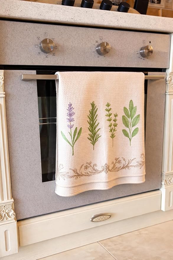 Easter Gift Kitchen Microfiber Waffle Tea Towels Set of 2 Absorbent & Fast Drying Dish Cloths for Cleaning,Vintage Floral Herbs Boho,Decorative Hand Towels for Bathroom,20x28 Inch(Vintage Four Herbs)