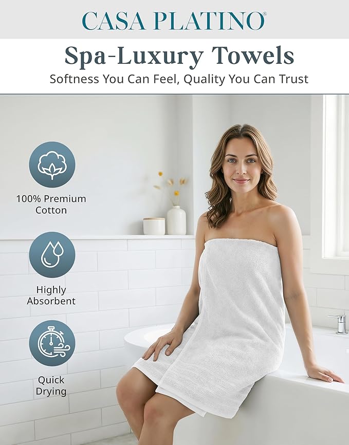 24 Piece Towels for Bathroom – 100% Cotton Bath Towel Set, 2 Bath Sheet, 2 Bath, 2 Gym Towel, 4 Fingertip, 6 Hand, 8 Washcloth, Ideal for Hotel & Everyday Use, Remains Soft After Every Wash – White