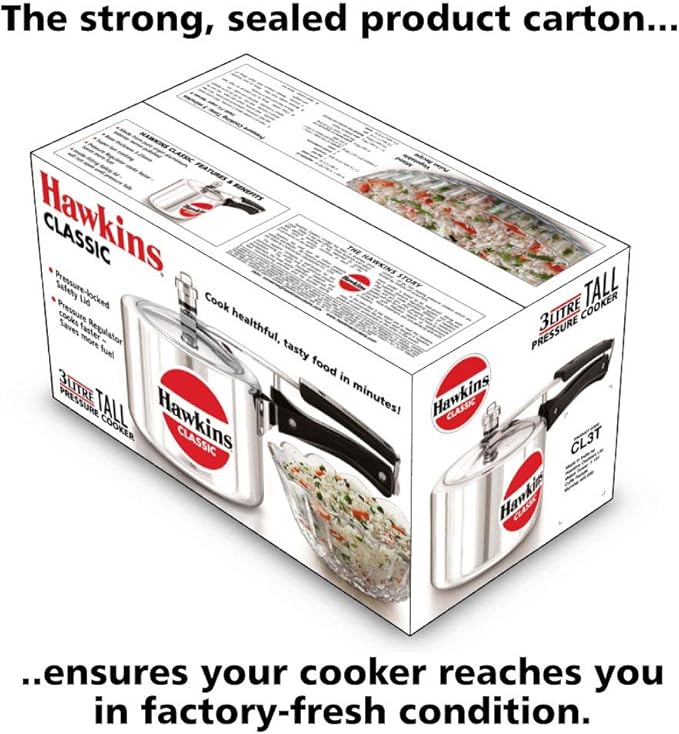 Hawkins Aluminium 3 Litre Classic Pressure Cooker, Tall Design Inner Lid Cooker, Best Cooker, Silver (Cl3T)